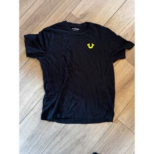 True Religion Mens XL Black Yellow Buddha Logo Graphic Crewneck T-Shirt